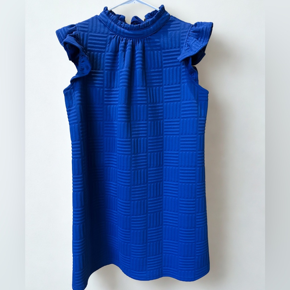 VOY Royal Blue Textured Ruffle Sleeve Dress – Size Small, Worn Once